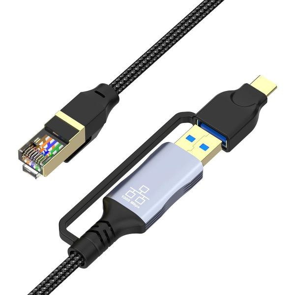 USB-C &amp; USB 3.0 to RJ45 Gigabit Ethernet Adapter Cable 1000Mbps High-Speed