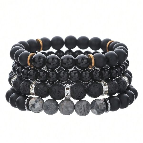Stacked Bracelets 4 Piece Map, Lava Stone, And Mixed Beads For Men &amp; Women