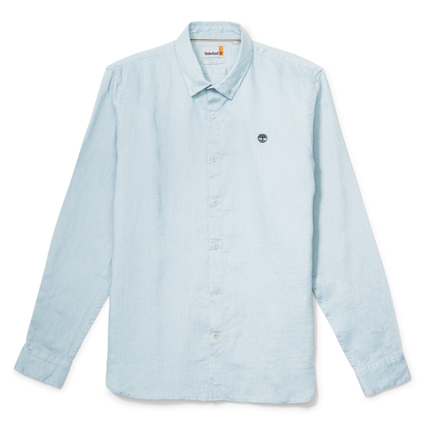 Timberland Mill River Men Light Blue Linen Long Sleeve Slim Casual Shirt