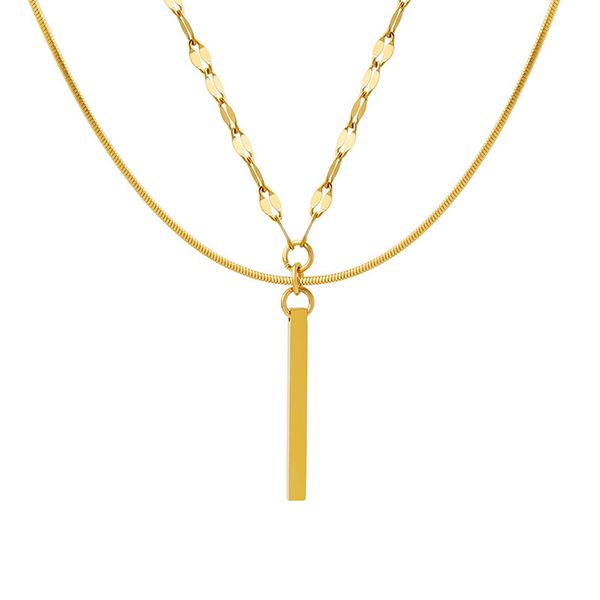 P803 Gold Double-Layered Rectangular Pendant Necklace for Women