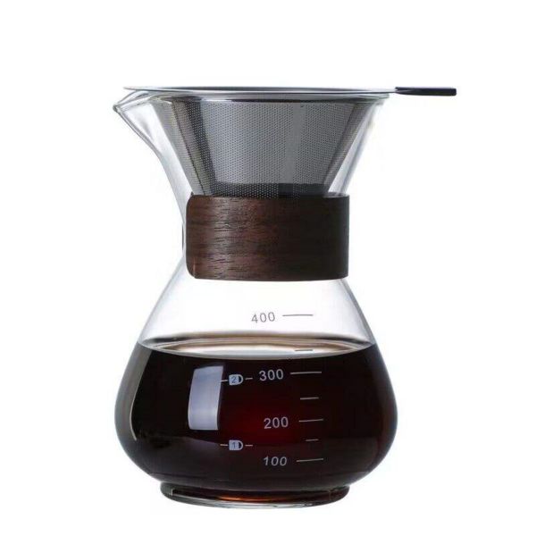 Professional Pour Over Coffee Maker, Glass Carafe and Metal Filter Set