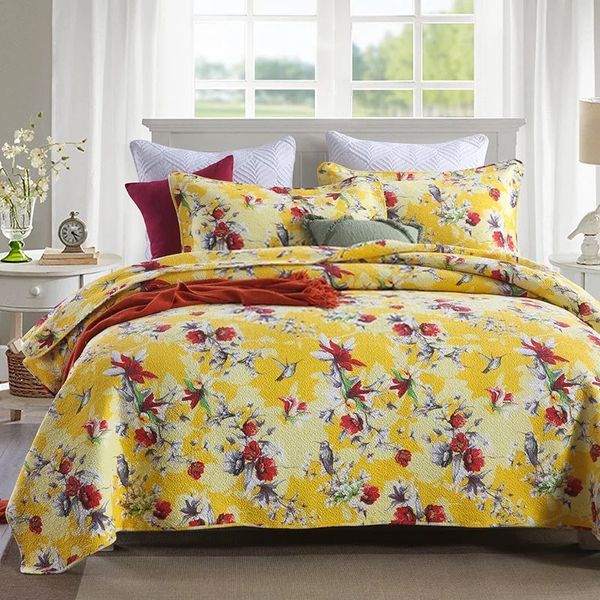 Luxurious Bedspread 100% Cotton Quilted - Summer Yellow