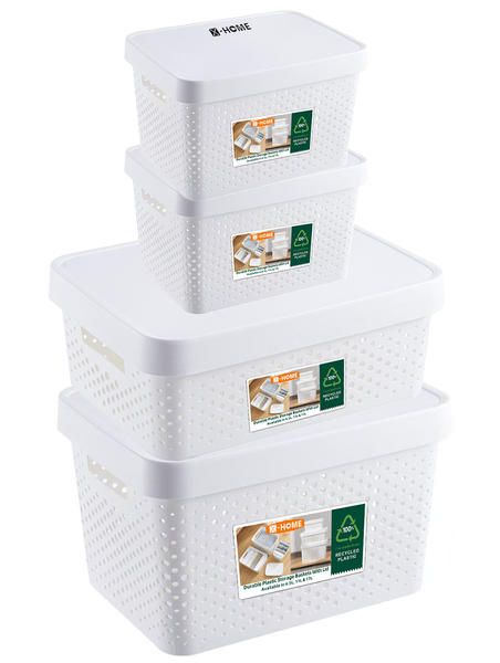X-HOME Storage Container Organiser Box Basket Stackable with Lids-Set of 4