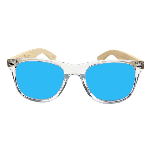 Maple Dunes - 100% Bamboo Arms w' Clear Frame &amp; Bright Blue Polarized Lens