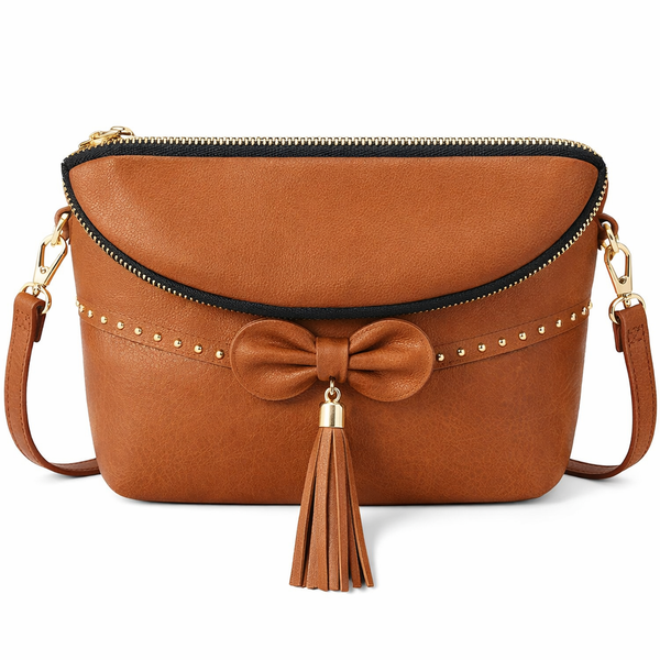 Ladies PU Leather Crossbody Bag with Bow &amp; Tassel Detail