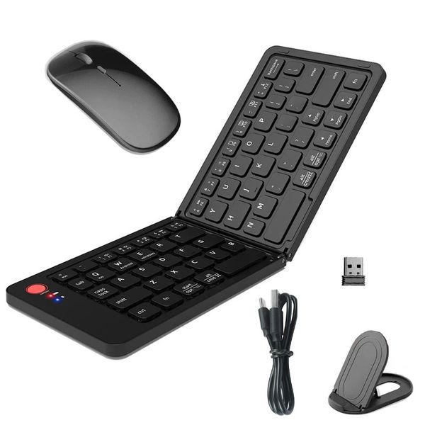 2 in 1 Foldable Bluetooth Keyboard + Wireless Mouse,Portable Keyboard Mouse
