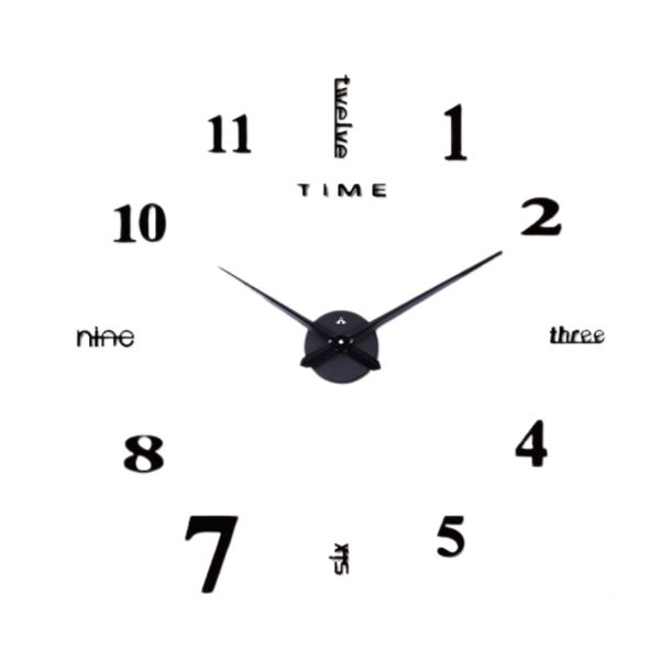 ALANES 3D Large DIY Wall Clock Modern Frameless Home Decor-Black