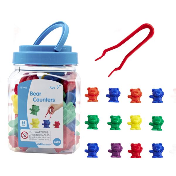 EDX Education Multi-Coloured Bear Counters with Tweezers &amp; Activity Guide