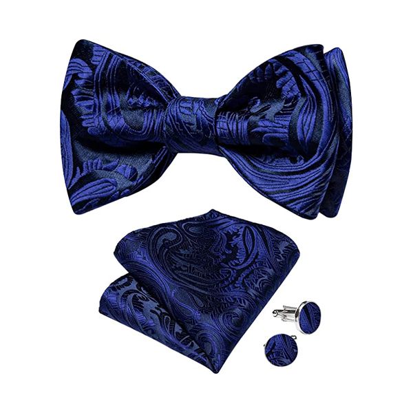 Men's Silk Cufflinks And Pocket Square Bow Tie Set