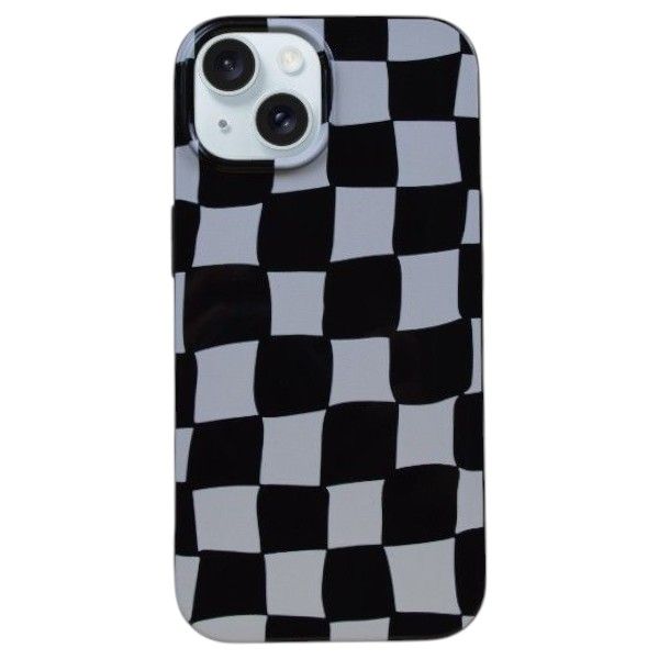 Checkered Phone Case Compatible With Phone 15 - Black &amp; White