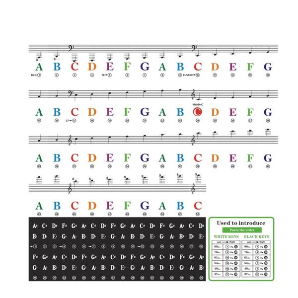 Piano &amp; Keyboard Musical Notes Color Learning Stickers