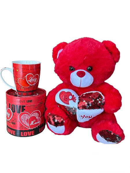 Red Valentine Cup and Teddy Bear