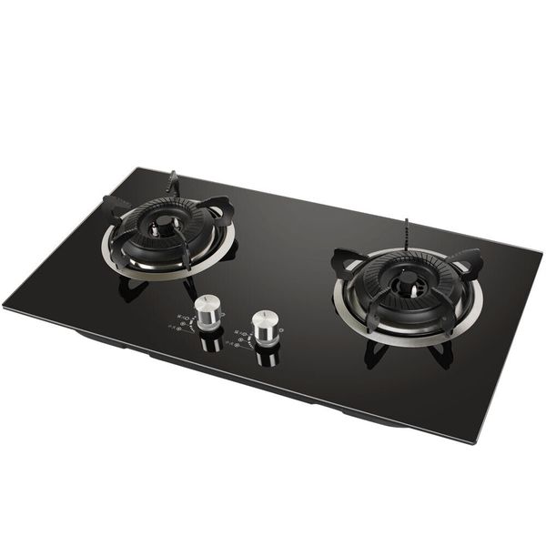 Two Burner Black Glass Top Gas Hob