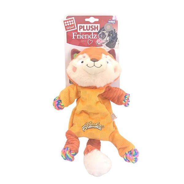 GiGwi Plush Fox Dog Toy No-Stuffing with Internal Knot Rope &amp; Squeaker