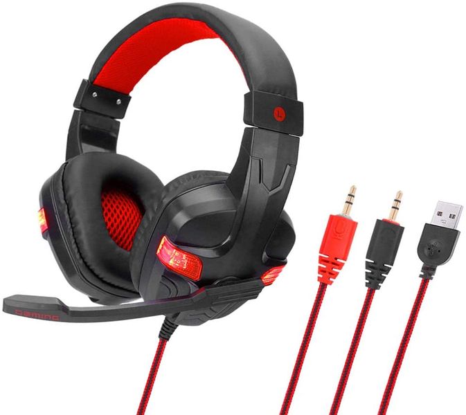 SY860MV Red Gaming Headset 3.5mm Wired Noise Canceling Headphone with Mic