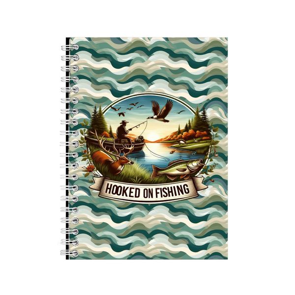 Hooked A5 Notebook Spiral and Lined Fishing Lovers Graphic Notepad Gift 196