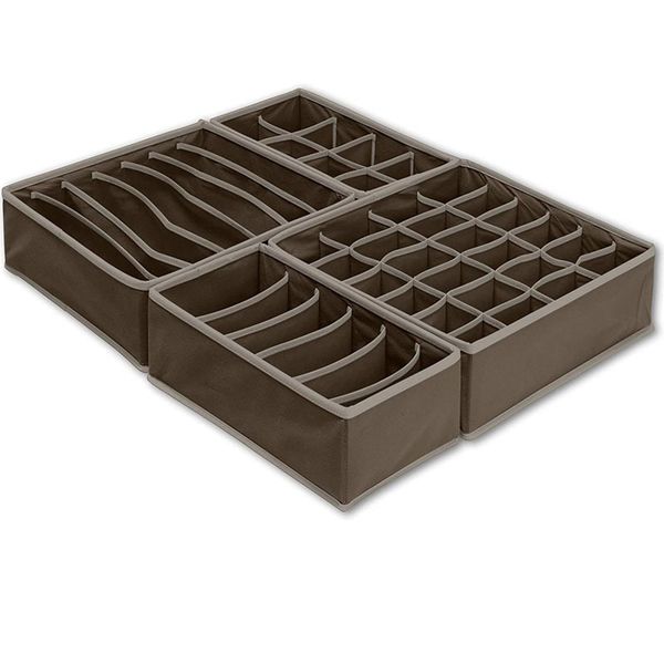 Underwear Drawer Storage Organizer - Beige and Brown - 4 Piece Set