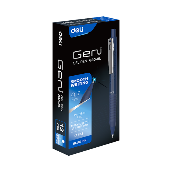 DELI 12 PCS Gel Pen 0.7mm Bullet Tip - Smooth Blue Ink for Office &amp; School