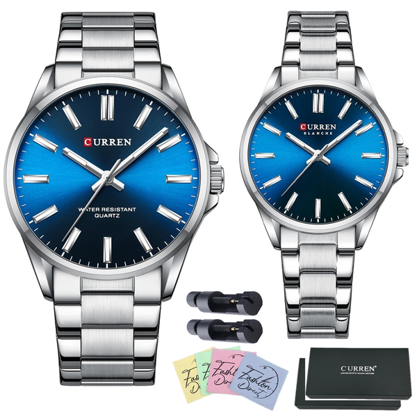 Curren HIS &amp; HERS Luxury Stainless Steel Formal Couple Watch Set - GOLD