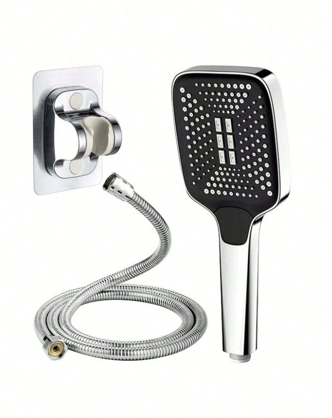 Handheld Shower Head with Hose & Showerhead Holder Set - Silver