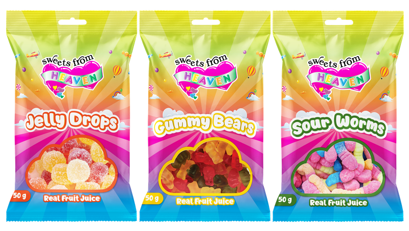 12Pk |Sweets from Heaven |Jelly, Bears,Worms |Sweets &amp; Chocolates |50g