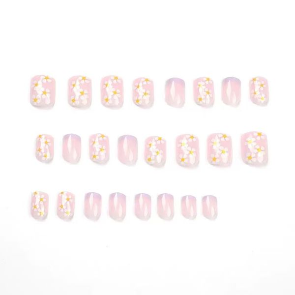Minimalist French Style Purple Edged Floral Nail Art