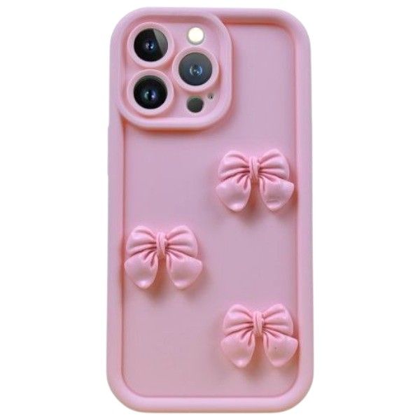 3D Bow Embellishments Phone Case Compatible With Phone 13 Pro - Pink