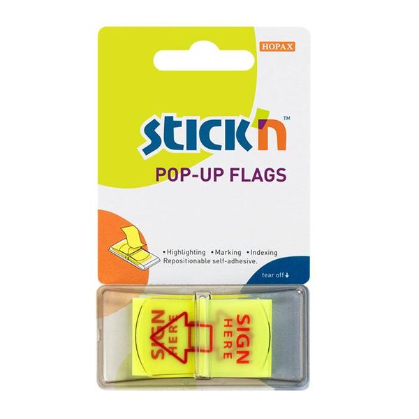 Stick'n Pop Up Neon Lemon Printed Sign Here Flags 45x25mm - 50 per pad