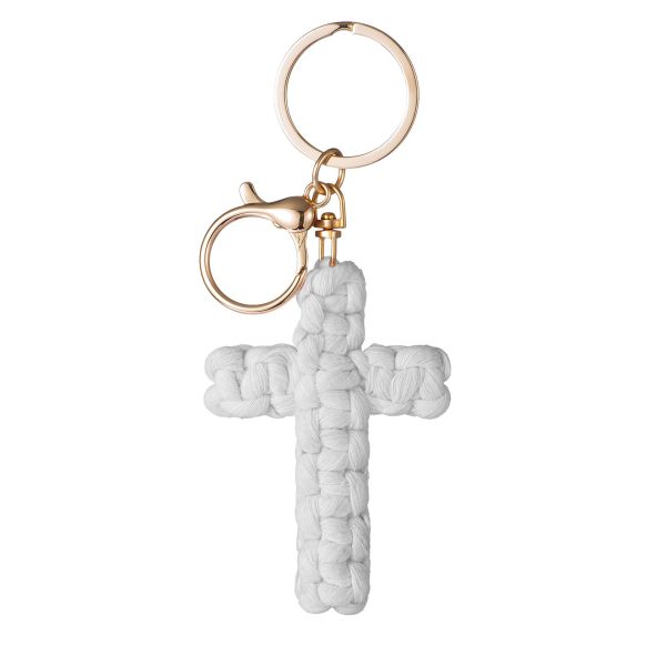 Handmade Weave Cross Keychain Boho Macrame Jesus Christian Charm Keychain