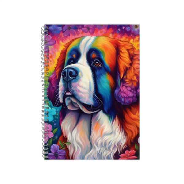 Cute Saint Bernard Dog Flower Neon Notebook Gift Idea A4 Notepad Pad 74