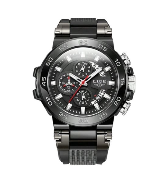LIGE - Water Resistant Sport Watch With Luminous &amp; Dual Display - Black