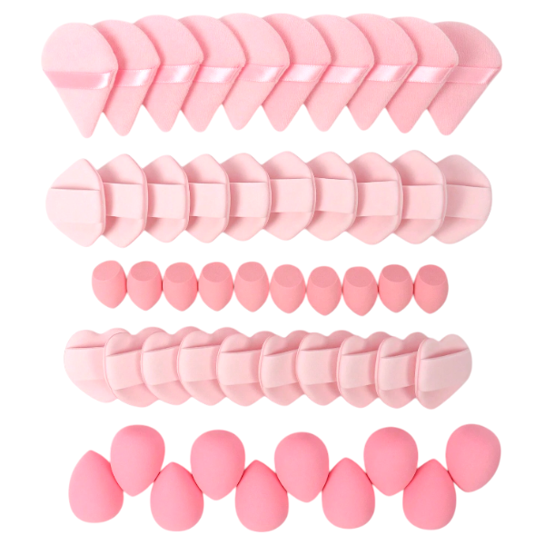 50-Piece Multi-Purpose Pink Makeup Sponge and Puff Set - Pink