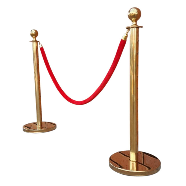 Velvet Rope Stanchion Barrier - 1 Set (Red &amp; Gold)