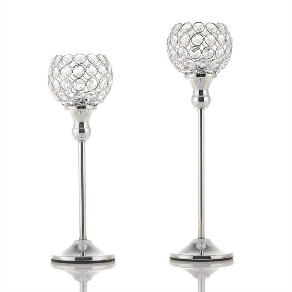 2PCS Candle Holders Table Decorations Metal Crystal Candlestick Holders