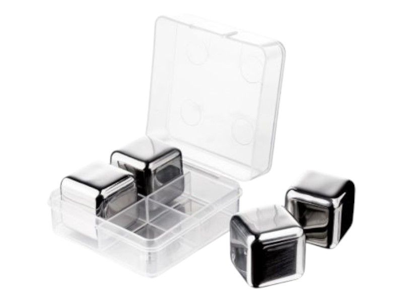 Premium 304 Stainless Steel Reusable Ice Cubes Set of 4 in PP Clip Box