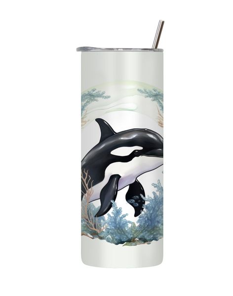 Orca_5 20 Oz Tumbler with Lid Straw Trendy Ocean Graphic Sea Life Gift 172