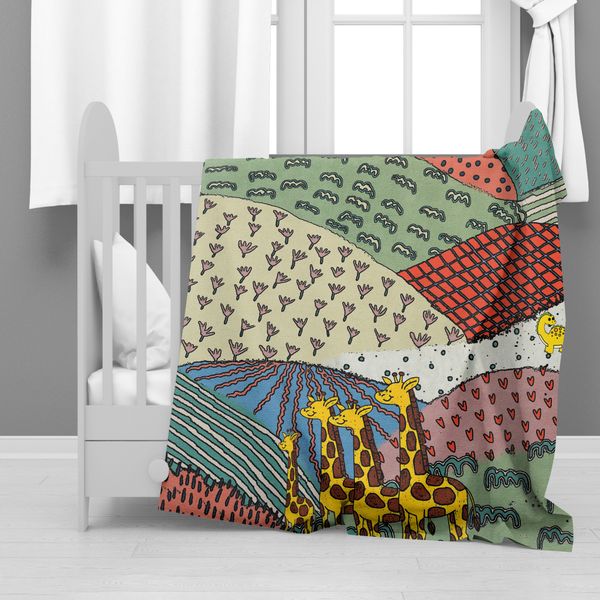 Colourful Giraffe Hills Minky Blanket