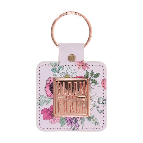 Keychain - Bloom in His Grace, Faux Leather