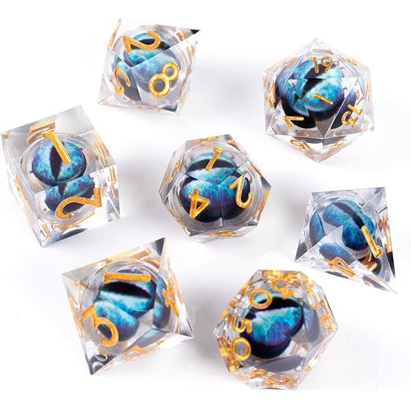 7 Piece Dragons Eye DND RPG Resin Polyhedral Dice Set Liquid Core Sharp Edges