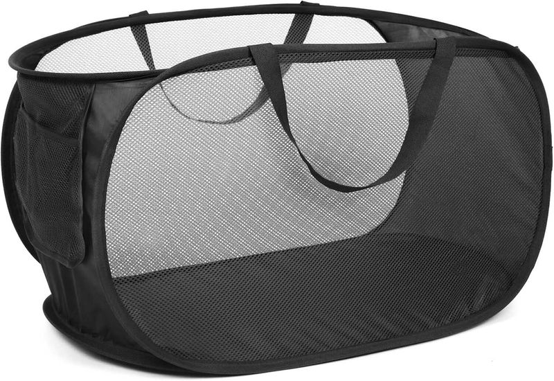 Collapsible Laundry Baskets, Mesh Pop Up Laundry Hamper with Side Pocket