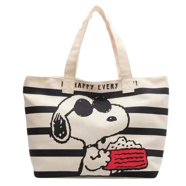 Cute White Large-Capacity Canvas Shopping Handbag
