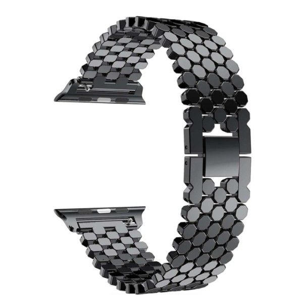 Octagonal Design Metal Compatible Apple Watch Strap With Adjustable Links - White Gold