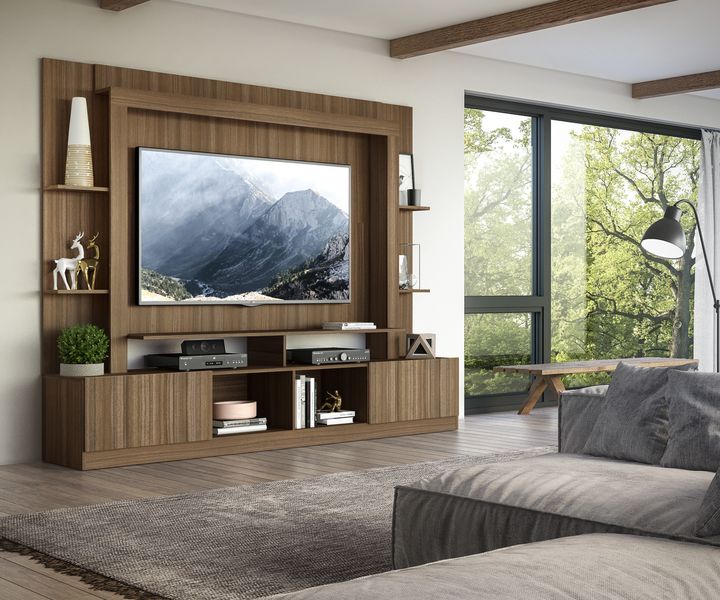 Large TV Unit with Panel and Storage -Entertainment Wall Unit with Shelving