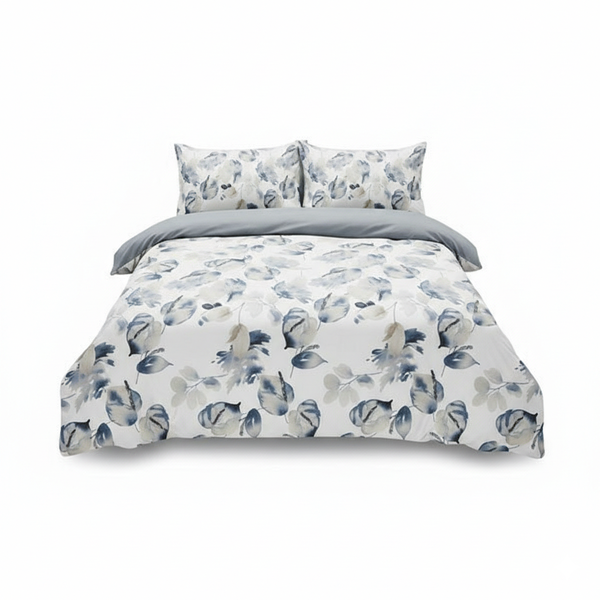 Blue Leaf Luxury Queen Linen Bedding Set | Cover, Pillowcases &amp; Sheets