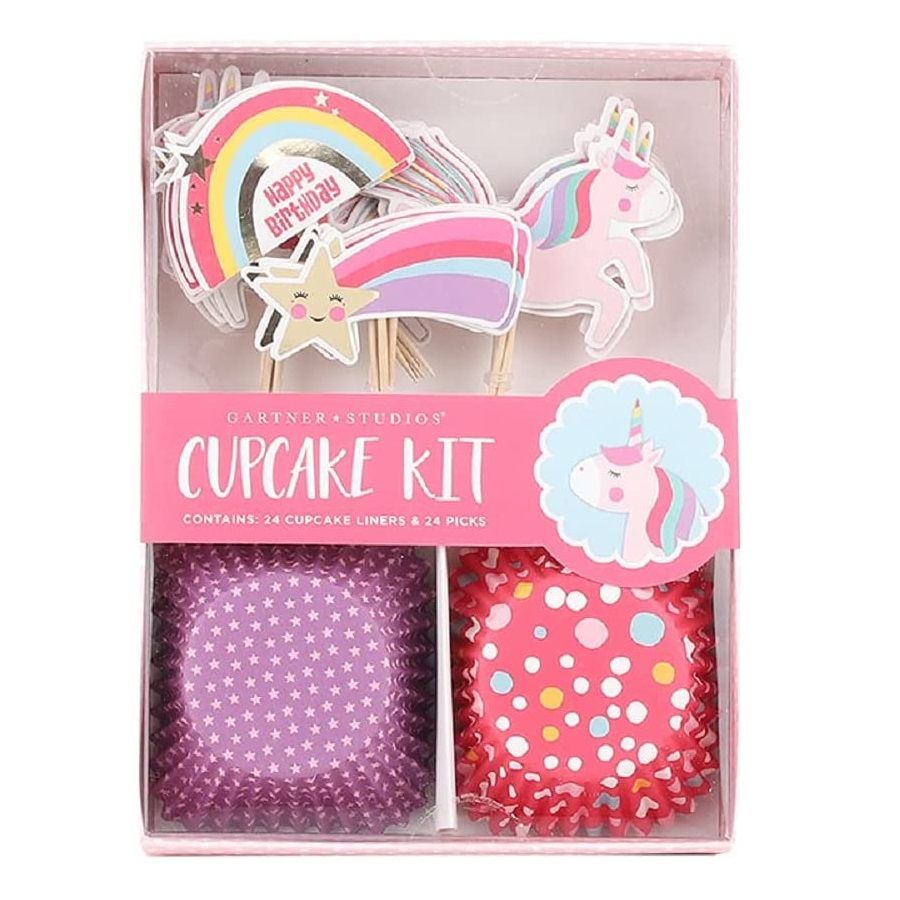 Happy Birthday Rainbow Unicorn Cupcake Kit 24 Cupcake Liners & 24