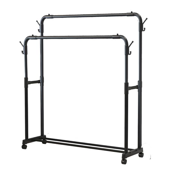 Garment Rack Double Rods Metal Clothing Rack Stand with Pulley Bottom Shelf