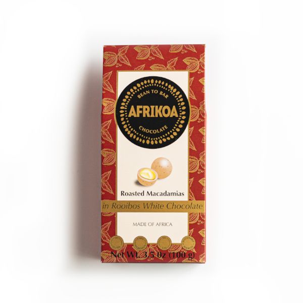 Afrikoa Roasted Macadamias in Rooibos White Chocolate 100gr
