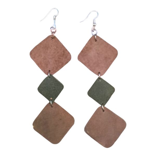 Gift Emporium - Triple Diamond Wooden Drop Earrings (7.5cm x 3cm)