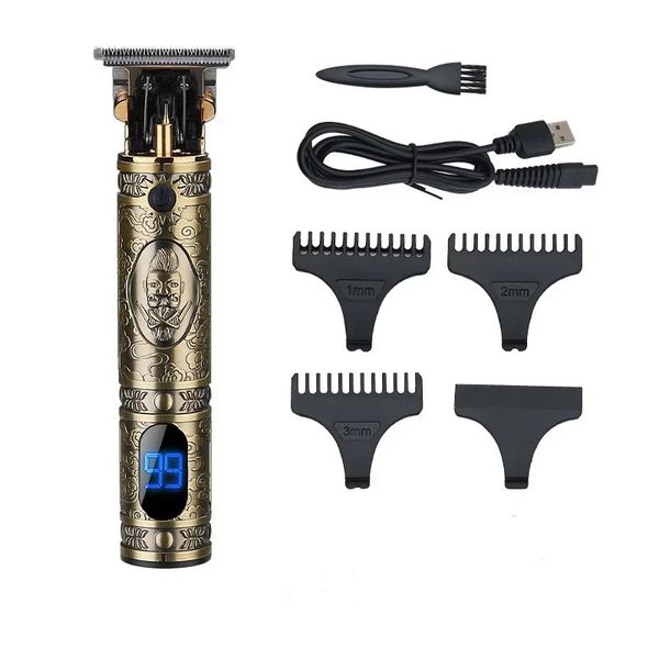 LCD Power Display Hair Clippers Full Metal Embossed Hair Trimmer Sharp