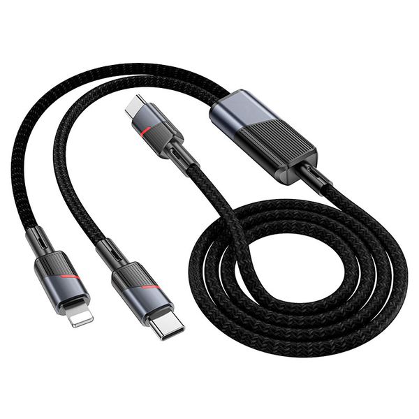 2-in-1 Fast Charging Cable 100W USB-C to Type-C &amp; Lightning 1.2m-HOCO U139